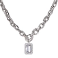 Hiphop Silberstahl-Halskette mit rechteckigem Zirkonia-Anhänger im Halo-Design - Vollbesetzter Diamant-Stil