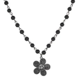 Elegante Perlenkette mit einem schwarzen Zirkon-Blumenanhänger in polierter Metalloptik - Schwarze künstliche Perlen Gänseblümchen Kette (D1014)