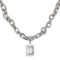 Unisex Gliederkette mit rechteckigem Edelstein-Anhänger aus silberfarbenem Edelstahl - Polierter Zirkonia Stil