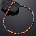 Macro shot of multi-colored beaded necklace with gold clasp on black volcanic stone - Large (43cm/5mm Bead) / D7010 Colorful Candy Color Large Necklace