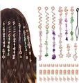 Golden hair braid rings set with natural stone pendants and spiral hair coils accessories - Rose Gold (Style 5)