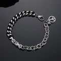 Bracciale cubano hip-hop da uomo in acciaio inossidabile con ciondolo segno di pace - Bracciale Giuntato con Ciondolo Simbolo della Pace (D2015-BG172A) / Regolabile