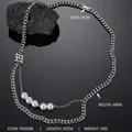 Detalle de cadena de acero inoxidable de 6 mm con perlas blancas y colgante de letra B - Cadena de Perlas Artificiales Tank Letra B (PG0208)