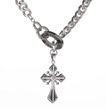 Industrial gothic cross necklace with Cuban chain and Never Say Die engraved ring - Cross Ring Cuban Necklace