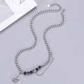 Collana doppia catena cubana punk argento con perline e ciondolo a forma di chitarra - Stile Coniglio Color Acciaio (PG418-1)