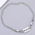Unisex stainless steel cuban chain necklace featuring an engraved razor blade pendant - Silver