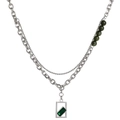 Men's double layer titanium steel necklace with green beads and emerald pendant - Double Layer Green Stone Style