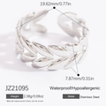 Polished silver leaf open ring in stainless steel with detailed dimensions and 2.38g weight - Leaf Shape Style (JZ21095)
