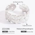 Silver stainless steel laurel leaf open ring showing size 19.76mm and 2.73g weight - Laurel Leaf Style (JZ21096)