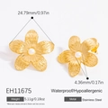 Goldene Blumenohrringe mit Perle aus Edelstahl, wasserfest und allergikerfreundlich - 18K Vergoldet / Goldener Perlenblumen-Stil (EH11675)