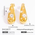 Goldene Edelstahlohrringe in Tropfenform mit Zirkonia-Steinen, wasserfest und antiallergen - 18K Vergoldet / Goldener Strass-Wassertropfen-Stil (EH11677)