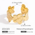 Golden flower stainless steel open ring with waterproof and hypoallergenic features - Three-Dimensional Flower Style (JZ21323) / Gold