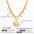 Collana a catena cubana in acciaio inossidabile placcata oro 18K con sole e stelle - Stile Sole Stella (XL31485)