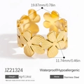 Gold stainless steel floral band ring featuring waterproof and anti-allergy properties - Multiple Small Flowers Wrap Style (JZ21324) / Gold