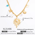 Collana in acciaio inossidabile placcato oro 18k con ciondoli a foglia di palma e uccelli - Stile Uccello Foglia di Palma (XL31486)