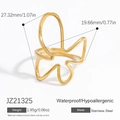 Minimalist gold butterfly coil ring in stainless steel with open adjustable band size - Hollow Butterfly Outline Style (JZ21325) / Gold