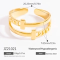 Gold stainless steel cross ring with chain texture and adjustable open band design - Double Layer Cross Chain Texture Style (JZ21021)