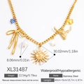 Collana con fiocco perle e ciondoli placcata oro 18k acciaio inossidabile 40 più 5cm - Stile Fiocco Sole Testa di Toro (XL31487)