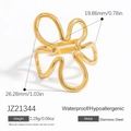 Golden flower-shaped stainless steel open ring with waterproof and hypoallergenic features - Abstract Wavy Floral Style (JZ21344) / Gold