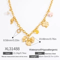 Collana in acciaio inossidabile placcata oro 18k con perle e ciondoli a fiocco - Stile Perla Fiore Fiocco (XL31488)