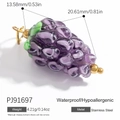 Pendentif raisin en verre violet et acier inoxydable pour la bijouterie - Style Raisin Violet (PJ91697)