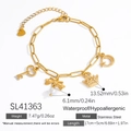 18K gold plated stainless steel paperclip bracelet with pearl bow and crown charms - Gold (SL41363)