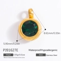6mm 18K gold plated stainless steel charm with green gemstone and size details - Green (PJ91627E)