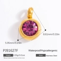 Pendentif rond 6mm en acier inoxydable doré avec pierre précieuse violette pour bijoux - Fuchsia (PJ91627F)