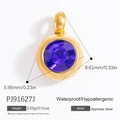 Pendentif rond en acier inoxydable doré de 6mm avec pierre de naissance violette - Violet Foncé (PJ91627J)