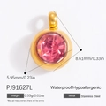 Pendentif rond 6mm en acier inoxydable plaqué or 18K avec breloque diamant rose facetté - Rose (PJ91627L)
