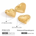 Gold-plated heart locket in stainless steel with vintage floral relief and internal photo space - Embossed Floral Gold Style (PJ91123)
