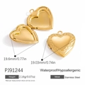 Polished 18K gold stainless steel heart locket pendant with floral engraving - Glossy Pattern Gold Style (PJ91244)