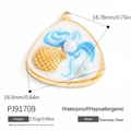 Gold plated stainless steel triangle shell pendant with blue texture and pearls - Aquarius Pearl Style (PJ91709)