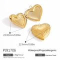 Handmade 18K gold plated stainless steel heart locket pendant with floral relief - Combined Floral Gold Style (PJ91706)