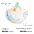 Nacre shell pendant with stainless steel base and golden pearls in white and blue hues - Iridescent Shell Pearl (PJ91711)