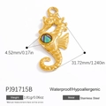 Colgante de caballito de mar dorado de acero con incrustación de concha de abulón - Caballito de Mar-Incrustación de Abulón(PJ91715B)