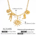 Collana in acciaio inossidabile dorato con ciondoli a sole cuore fiocco e perle bianche - Stile Multi-Pendente Oro (XL31495) / Placcatura in oro vero 18K