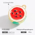 Mini ciondolo a forma di anguria in lega con smalto rosso e anello dorato per gioielli - Ciondolo in Lega a Forma di Anguria Tagliata (PJ91666)