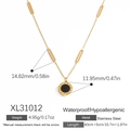 Collana in acciaio inossidabile placcata oro 18K con pendente a cifre romane e nero - Placcatura elettrolitica in oro 18K / Collana Oro con Disco Numeri Romani Centro Nero (XL31012)