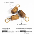 Three tiger eye stone cylinder pendants with gold stainless steel wire and jump rings - Tiger Eye Pendant Only (Without Chain) (3 Pieces/Pack) (PJ91787C)
