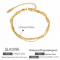 Dreireihiges vergoldetes Edelstahl-Perlenarmband mit verstellbarem Karabinerverschluss - Dreilagige Perlenstapelung (SL41096)