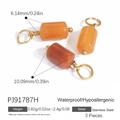 Waterproof stainless steel drum bead pendant with orange translucent natural stone - Orange Red Stone Pendant Only (Without Chain) (3 Pieces/Pack) (PJ91787H)