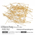 100pcs 35mm golden stainless steel ball pins for DIY jewelry making waterproof hypoallergenic - 35mm Ball Head Pins (PJ91762)