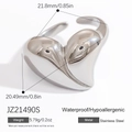 Polished silver stainless steel heart open ring with 21.8mm width and 5.79g weight - Heart Shaped Open Style (JZ21490S)