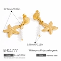 Orecchini dorati in acciaio con stella marina, conchiglia e eleganti perle bianche - Stile Stella Marina con Perle (EH11777)