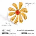 18k gold plated stainless steel flower ring with a red gemstone center flower - Adjustable Open / Red Agate(JZ21505C)