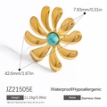 18k gold plated stainless steel ring with large flower design and green turquoise - Adjustable Open / Turquoise(JZ21505E)