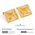 Polished 18k gold plated stainless steel square stud earrings with 29.64mm measurement - 18K Gold Plated / Gold Square Style (EH11245G)