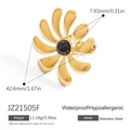 18k gold plated stainless steel flower ring with a black natural stone center - Adjustable Open / Black Onyx Style(JZ21505F)