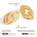 Waterproof 18k gold plated stainless steel irregular oval earrings with twisted texture - 18K Gold Plated / Gold Twisted Texture Hollow Oval Style (EH11715)